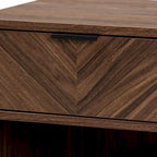 Table d'appoint moderne à 1 tiroir en noyer brun et métal noir avec étagère ouverte