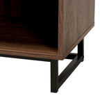 Table d'appoint moderne à 1 tiroir en noyer brun et métal noir avec étagère ouverte