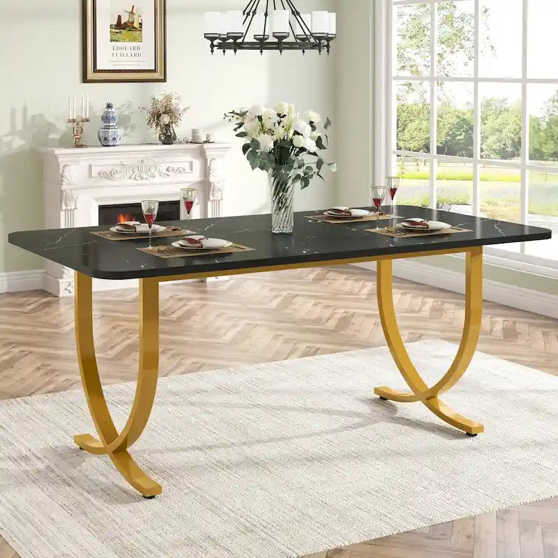 Table de salle à manger rectangulaire noire de 160 cm pour 4 à 6 personnes, table de cuisine moderne de 160 cm