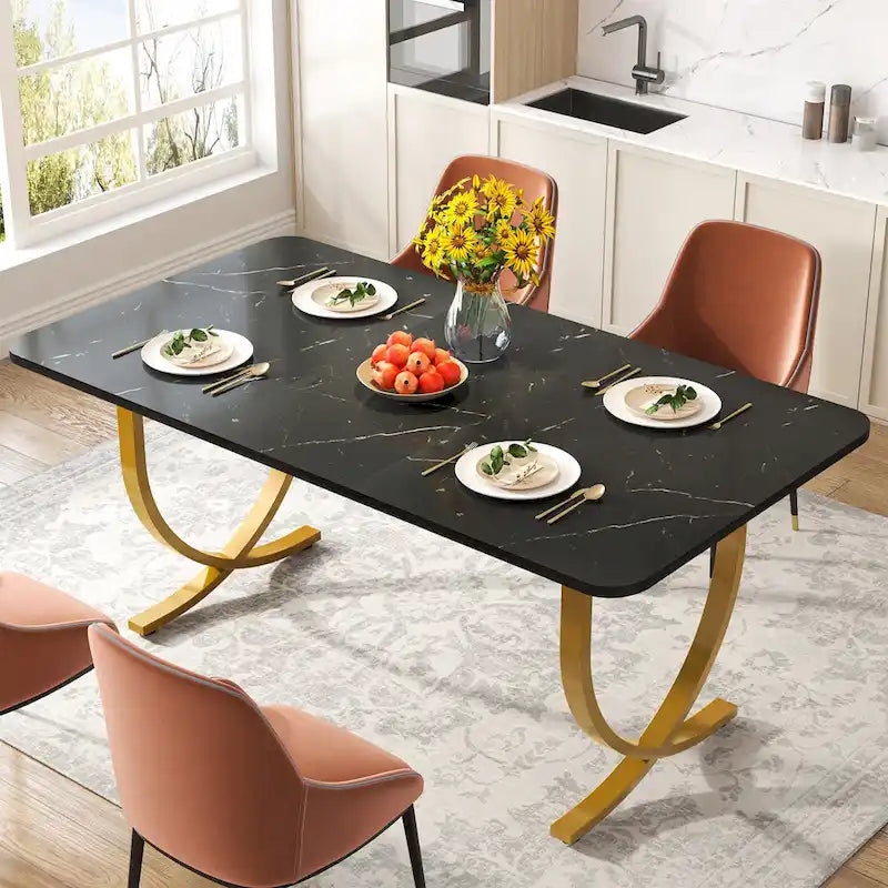 Table de salle à manger rectangulaire noire de 160 cm pour 4 à 6 personnes, table de cuisine moderne de 160 cm