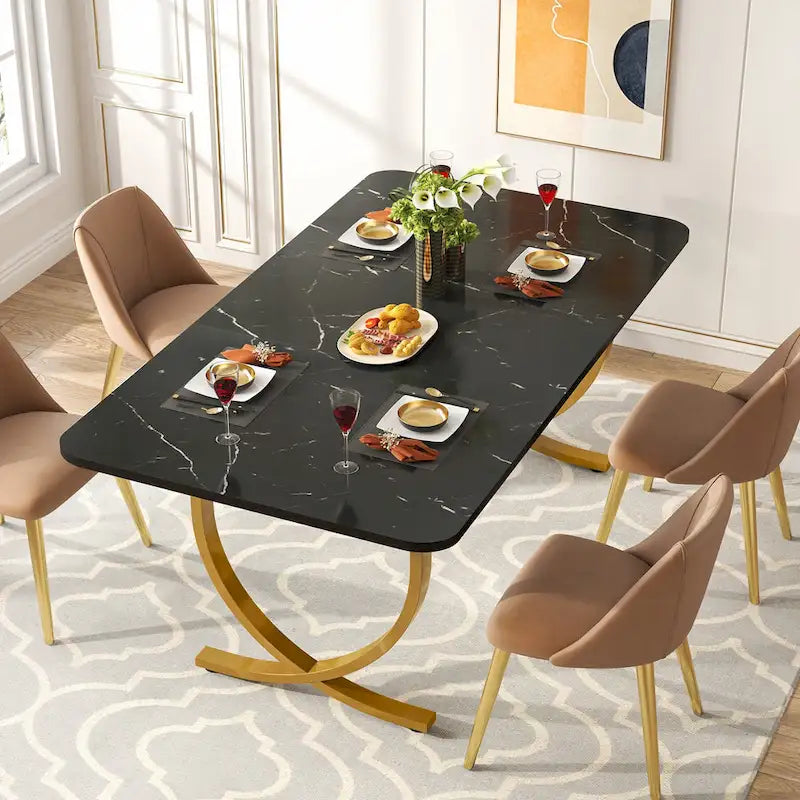 Table de salle à manger rectangulaire noire de 160 cm pour 4 à 6 personnes, table de cuisine moderne de 160 cm