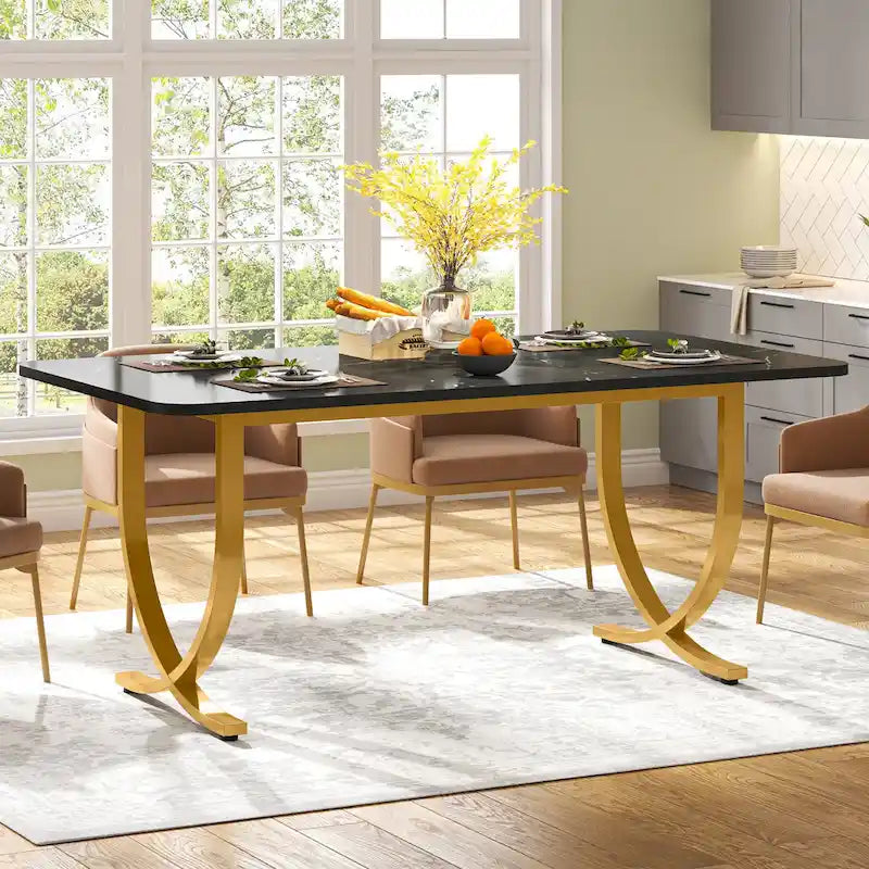 Table de salle à manger rectangulaire noire de 160 cm pour 4 à 6 personnes, table de cuisine moderne de 160 cm