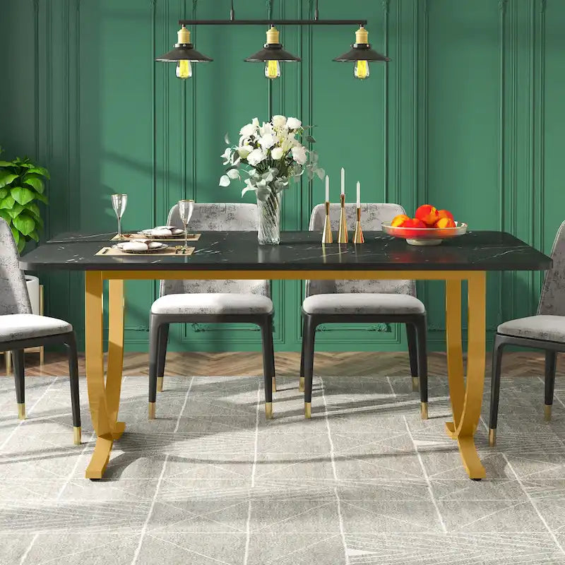 Table de salle à manger rectangulaire noire de 160 cm pour 4 à 6 personnes, table de cuisine moderne de 160 cm