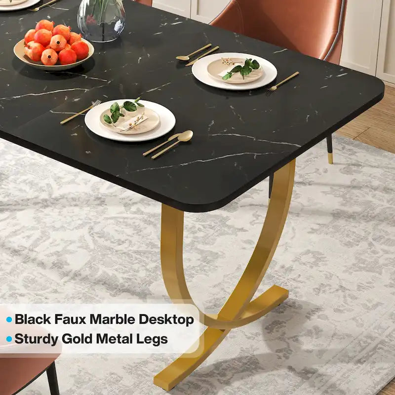 Table de salle à manger rectangulaire noire de 160 cm pour 4 à 6 personnes, table de cuisine moderne de 160 cm