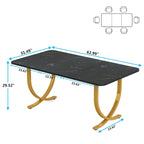 Table de salle à manger rectangulaire noire de 160 cm pour 4 à 6 personnes, table de cuisine moderne de 160 cm