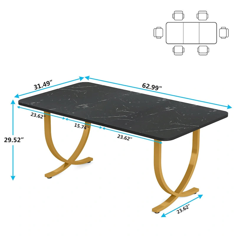 Table de salle à manger rectangulaire noire de 160 cm pour 4 à 6 personnes, table de cuisine moderne de 160 cm
