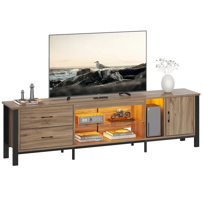 Meuble TV moderne pour téléviseurs de 75/ 80/ 85 pouces avec 2 tiroirs - 203 cm