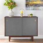 Table console Mid-Century Modern avec portes coulissantes et finition noyer