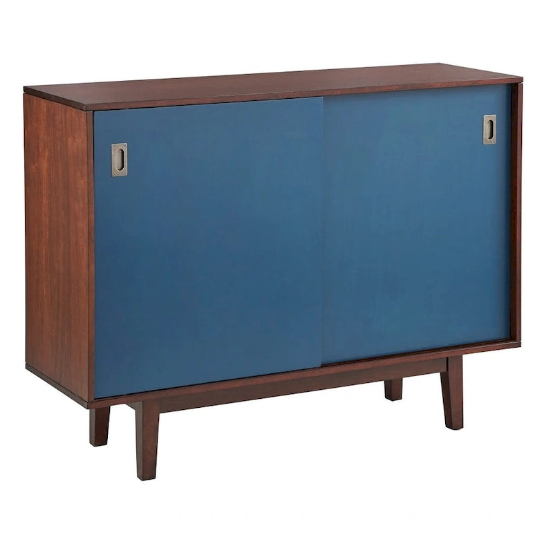 Table console Mid-Century Modern avec portes coulissantes et finition noyer