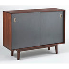 Table console Mid-Century Modern avec portes coulissantes et finition noyer