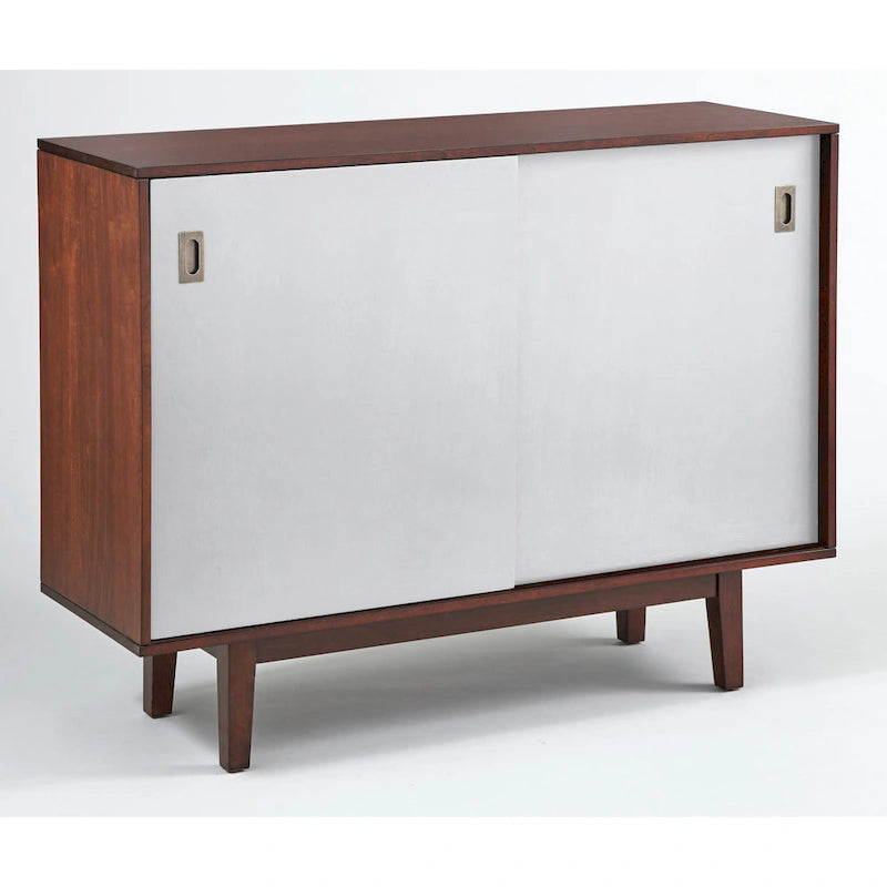 Table console Mid-Century Modern avec portes coulissantes et finition noyer