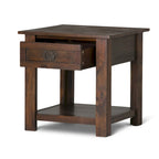 Bout de canapé carré en bois d'acacia massif avec tiroir et étagère ouverte, 55,8 cm
