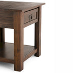 Bout de canapé carré en bois d'acacia massif avec tiroir et étagère ouverte, 55,8 cm