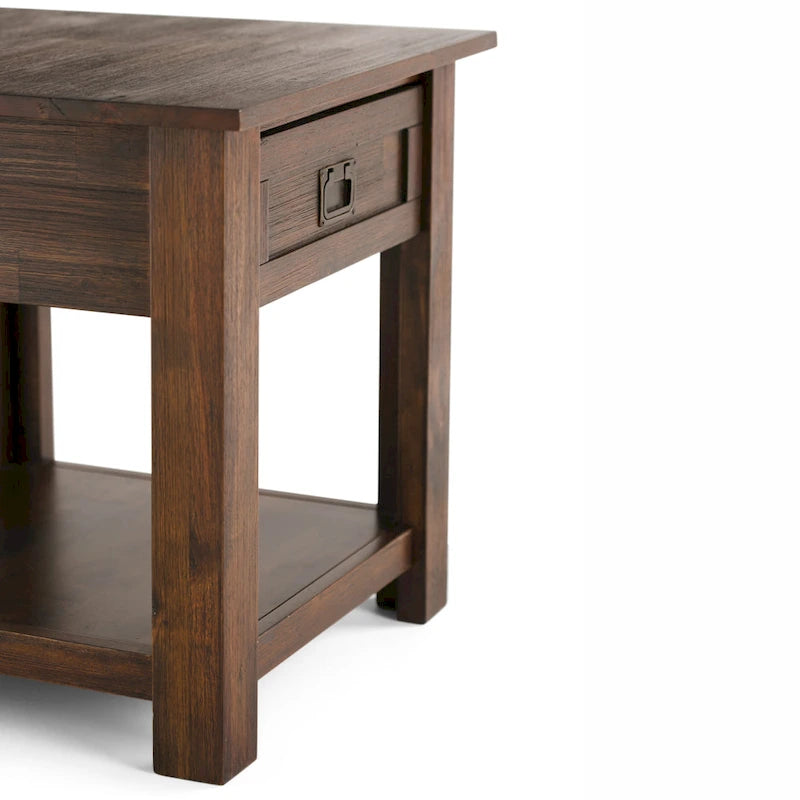Bout de canapé carré en bois d'acacia massif avec tiroir et étagère ouverte, 55,8 cm