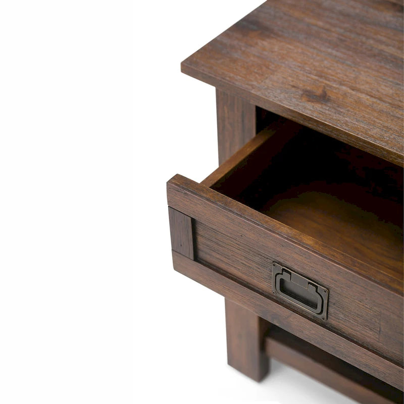 Bout de canapé carré en bois d'acacia massif avec tiroir et étagère ouverte, 55,8 cm