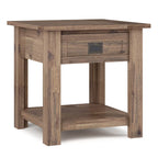 Bout de canapé carré en bois d'acacia massif avec tiroir et étagère ouverte, 55,8 cm