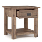 Bout de canapé carré en bois d'acacia massif avec tiroir et étagère ouverte, 55,8 cm