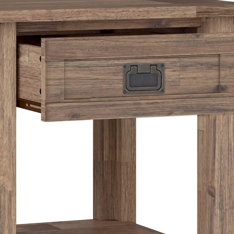 Bout de canapé carré en bois d'acacia massif avec tiroir et étagère ouverte, 55,8 cm