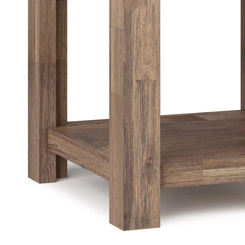 Bout de canapé carré en bois d'acacia massif avec tiroir et étagère ouverte, 55,8 cm