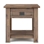 Bout de canapé carré en bois d'acacia massif avec tiroir et étagère ouverte, 55,8 cm