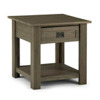 Bout de canapé carré en bois d'acacia massif avec tiroir et étagère ouverte, 55,8 cm