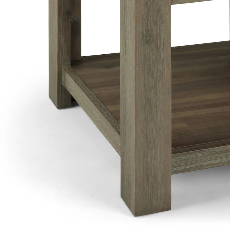Bout de canapé carré en bois d'acacia massif avec tiroir et étagère ouverte, 55,8 cm