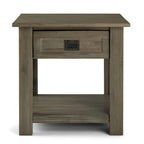 Bout de canapé carré en bois d'acacia massif avec tiroir et étagère ouverte, 55,8 cm