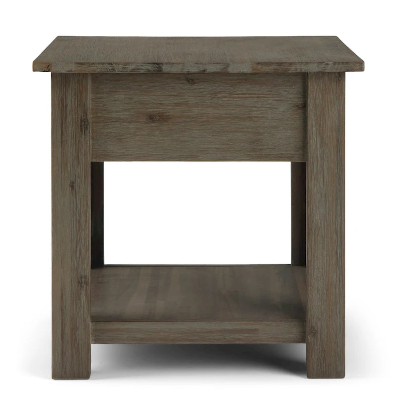 Bout de canapé carré en bois d'acacia massif avec tiroir et étagère ouverte, 55,8 cm