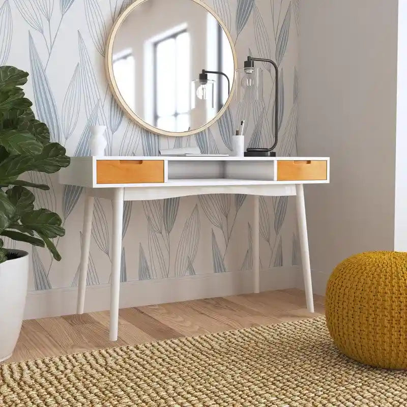 Bureau de travail moderne du milieu du siècle de 119 cm avec 2 tiroirs et une étagère ouverte