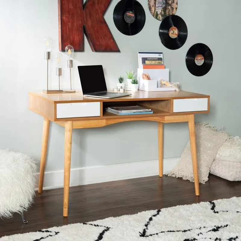 Bureau de travail moderne du milieu du siècle de 119 cm avec 2 tiroirs et une étagère ouverte