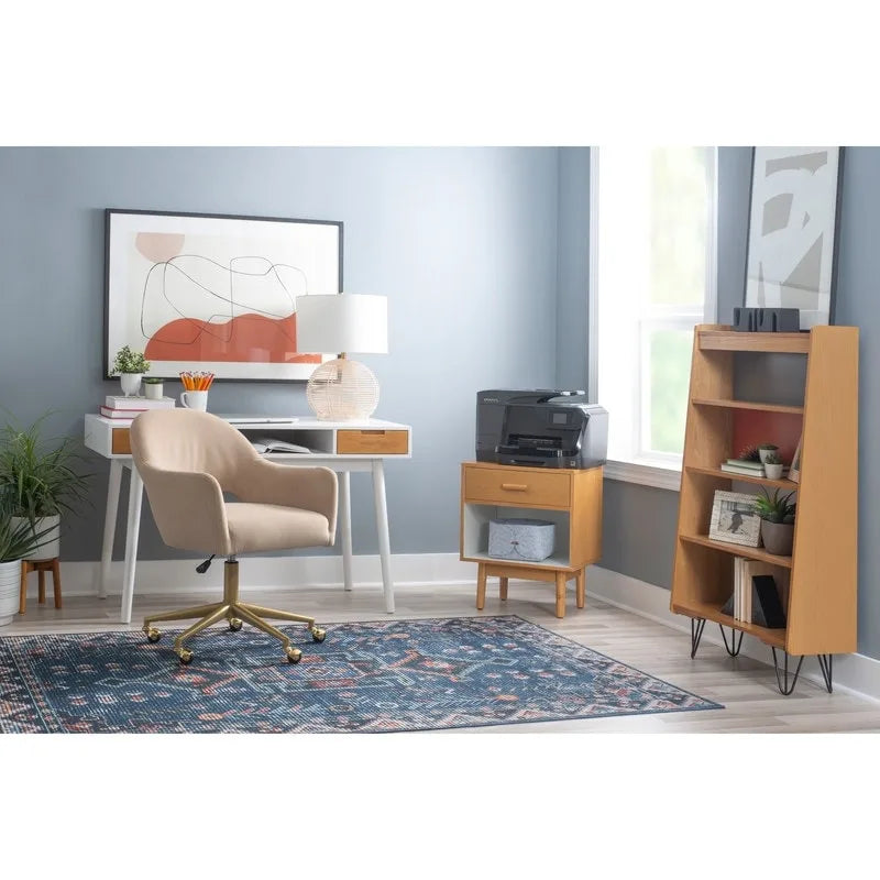 Bureau de travail moderne du milieu du siècle de 119 cm avec 2 tiroirs et une étagère ouverte