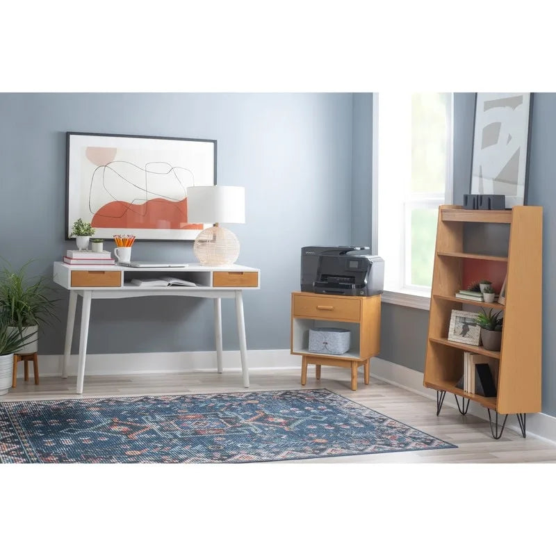 Bureau de travail moderne du milieu du siècle de 119 cm avec 2 tiroirs et une étagère ouverte
