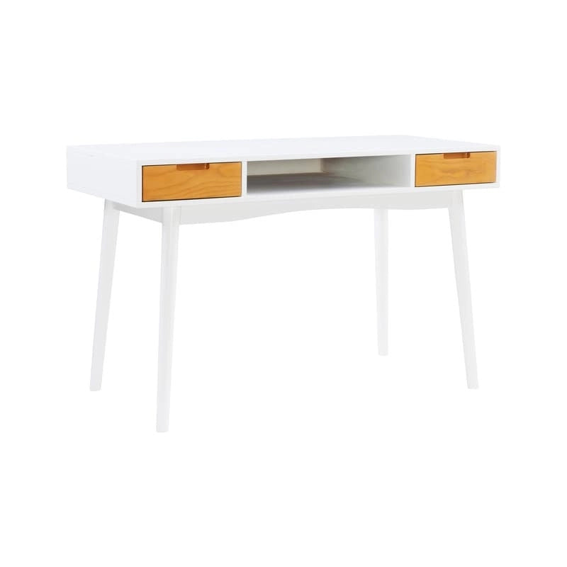 Bureau de travail moderne du milieu du siècle de 119 cm avec 2 tiroirs et une étagère ouverte
