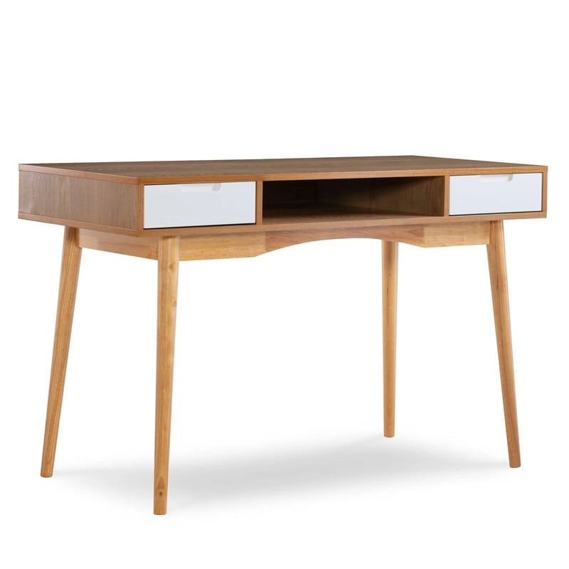 Bureau de travail moderne du milieu du siècle de 119 cm avec 2 tiroirs et une étagère ouverte