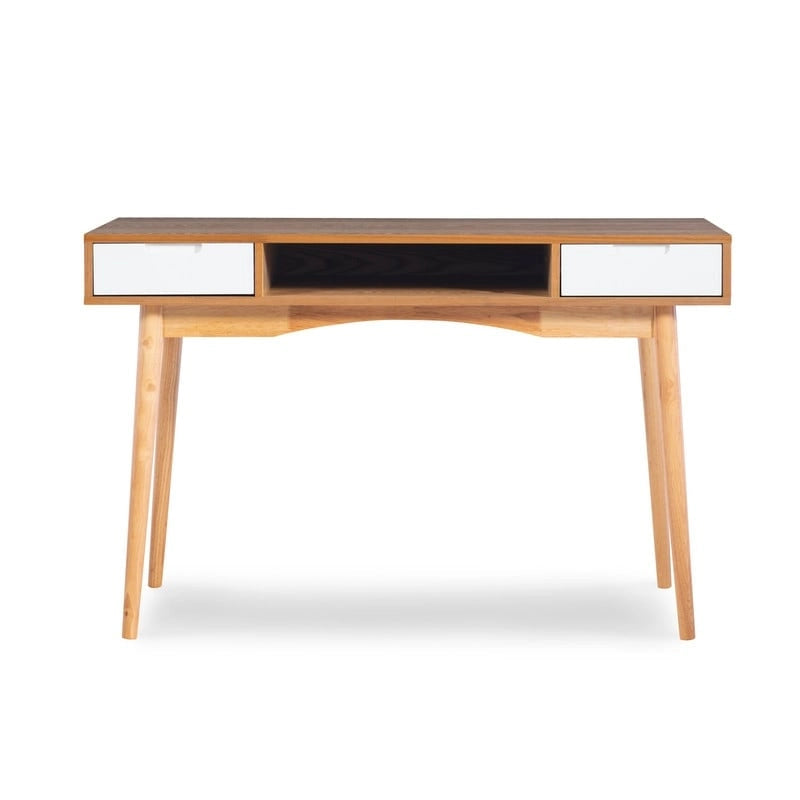 Bureau de travail moderne du milieu du siècle de 119 cm avec 2 tiroirs et une étagère ouverte