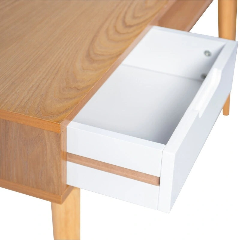 Bureau de travail moderne du milieu du siècle de 119 cm avec 2 tiroirs et une étagère ouverte