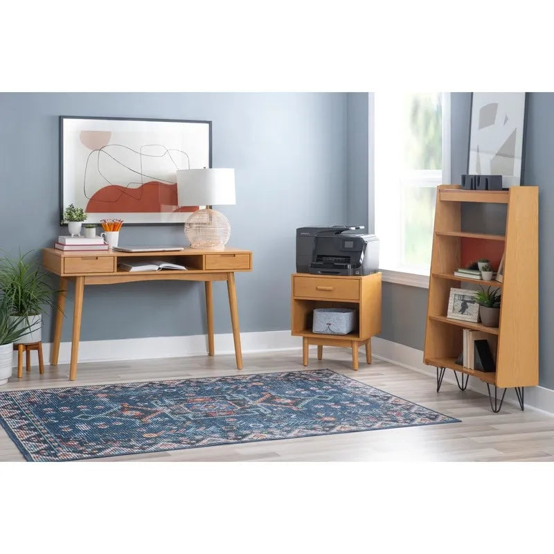 Bureau de travail moderne du milieu du siècle de 119 cm avec 2 tiroirs et une étagère ouverte