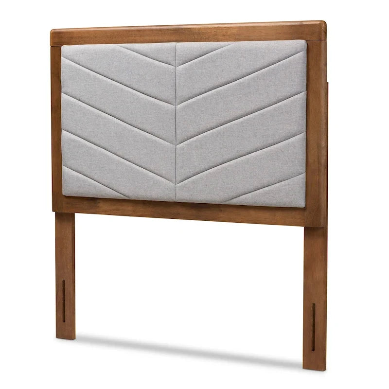 Tête de lit jumeaux moderne en tissu gris capitonné à chevrons et bois