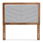 Tête de lit jumeaux moderne en tissu gris capitonné à chevrons et bois