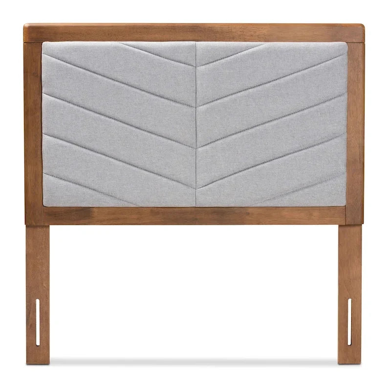 Tête de lit jumeaux moderne en tissu gris capitonné à chevrons et bois