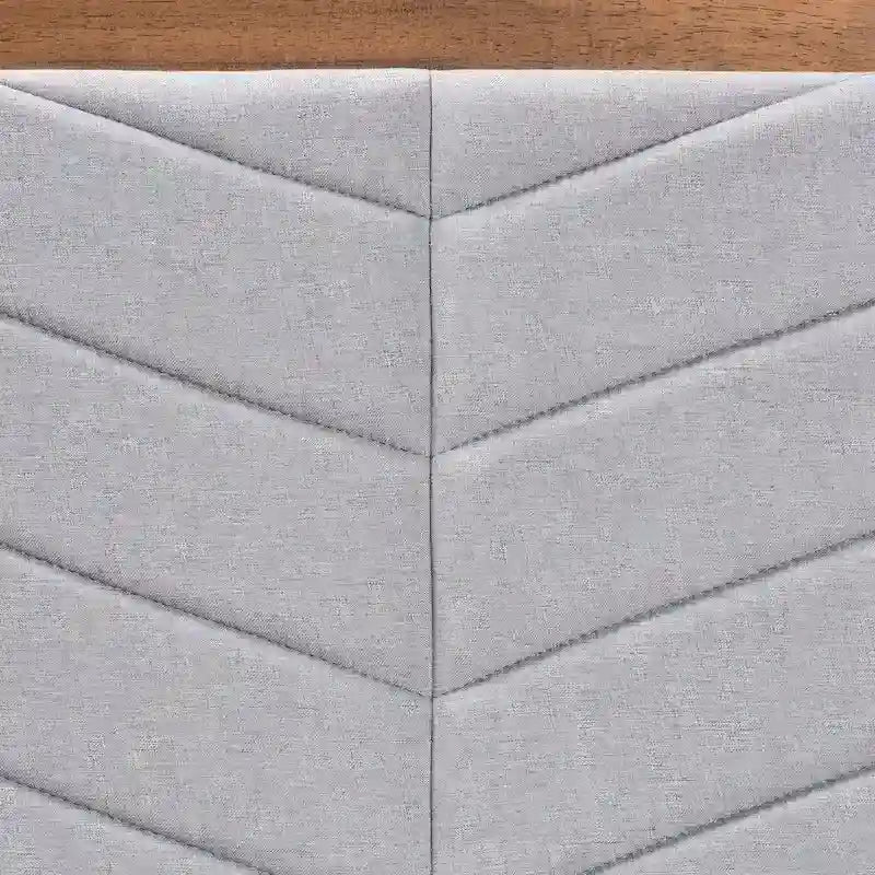 Tête de lit jumeaux moderne en tissu gris capitonné à chevrons et bois