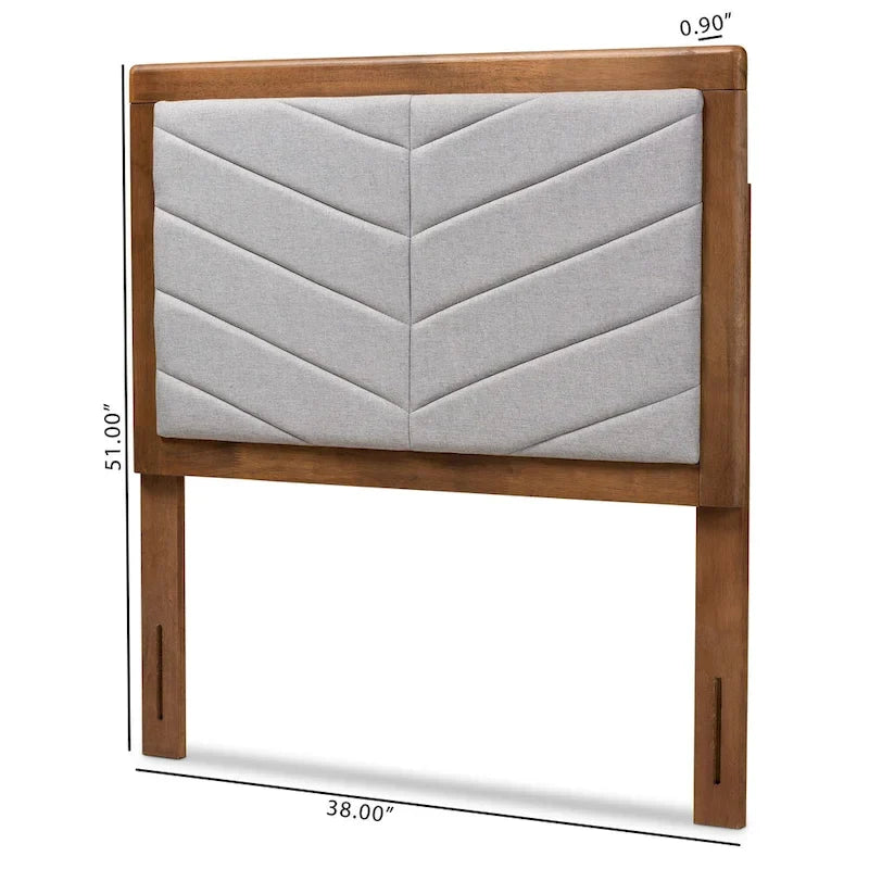 Tête de lit jumeaux moderne en tissu gris capitonné à chevrons et bois
