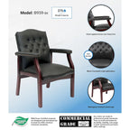 Chaise invitée noire traditionnelle – Dossier capitonné, clous décoratifs et accoudoirs rembourrés