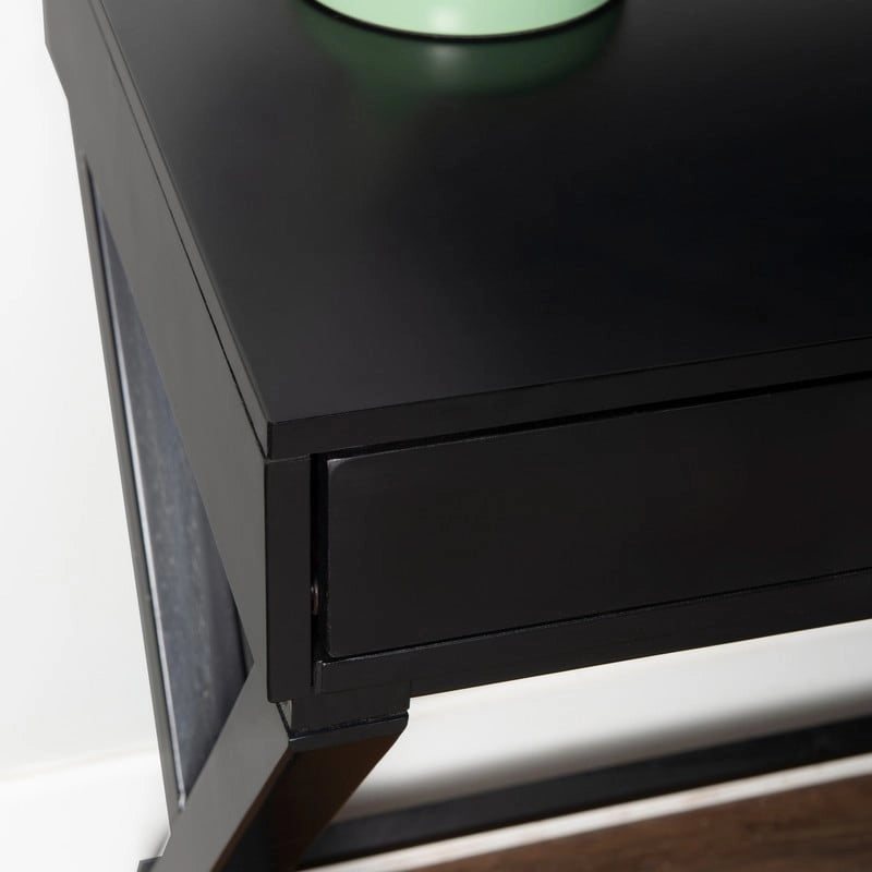 Bureau noir style campagne avec 2 tiroirs et pieds en X
