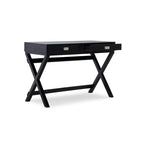 Bureau noir style campagne avec 2 tiroirs et pieds en X