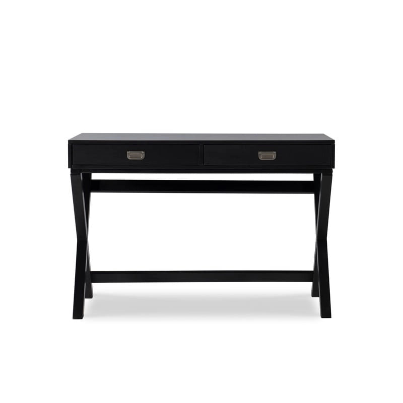 Bureau noir style campagne avec 2 tiroirs et pieds en X