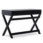 Bureau noir style campagne avec 2 tiroirs et pieds en X