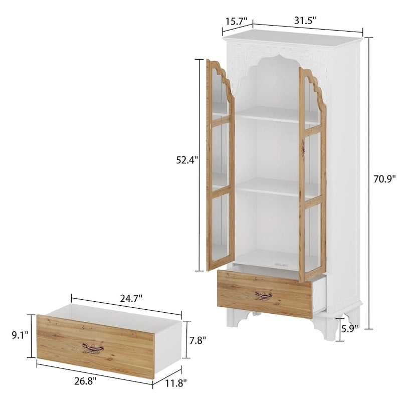 Vitrine/armoire de salle de bain en bois finition chêne - 180,1 x 80 cm (Hxl)