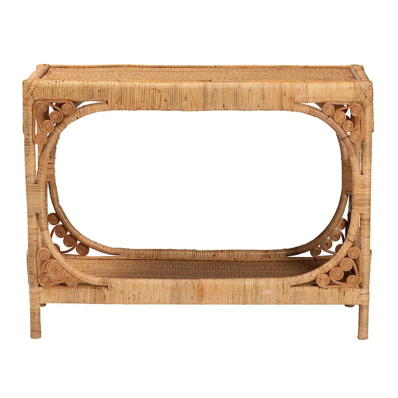 Console en rotin miel clair bohème moderne – Fabriquée à la main en Indonésie