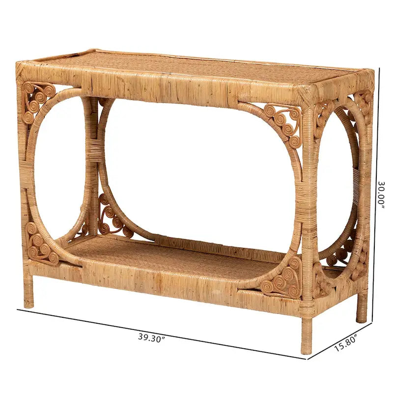 Console en rotin miel clair bohème moderne – Fabriquée à la main en Indonésie